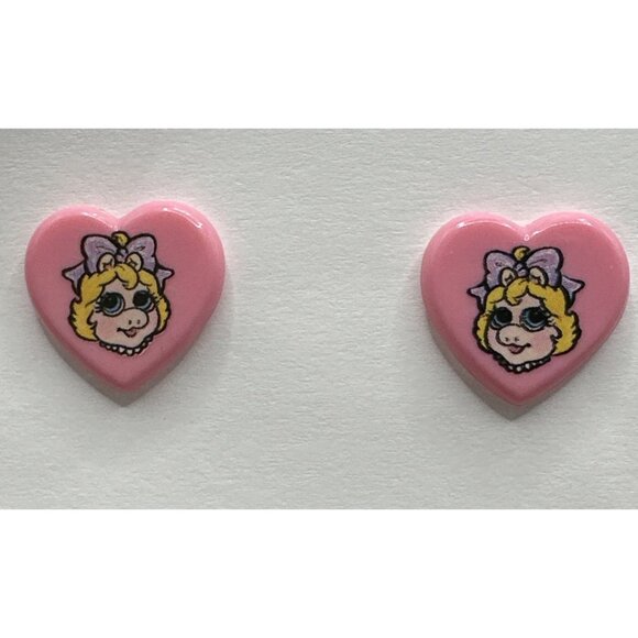 Vintage 1987 Muppet Babies Jim Henson's Baby Miss Piggy Earrings Surgical Steel - Picture 1 of 8